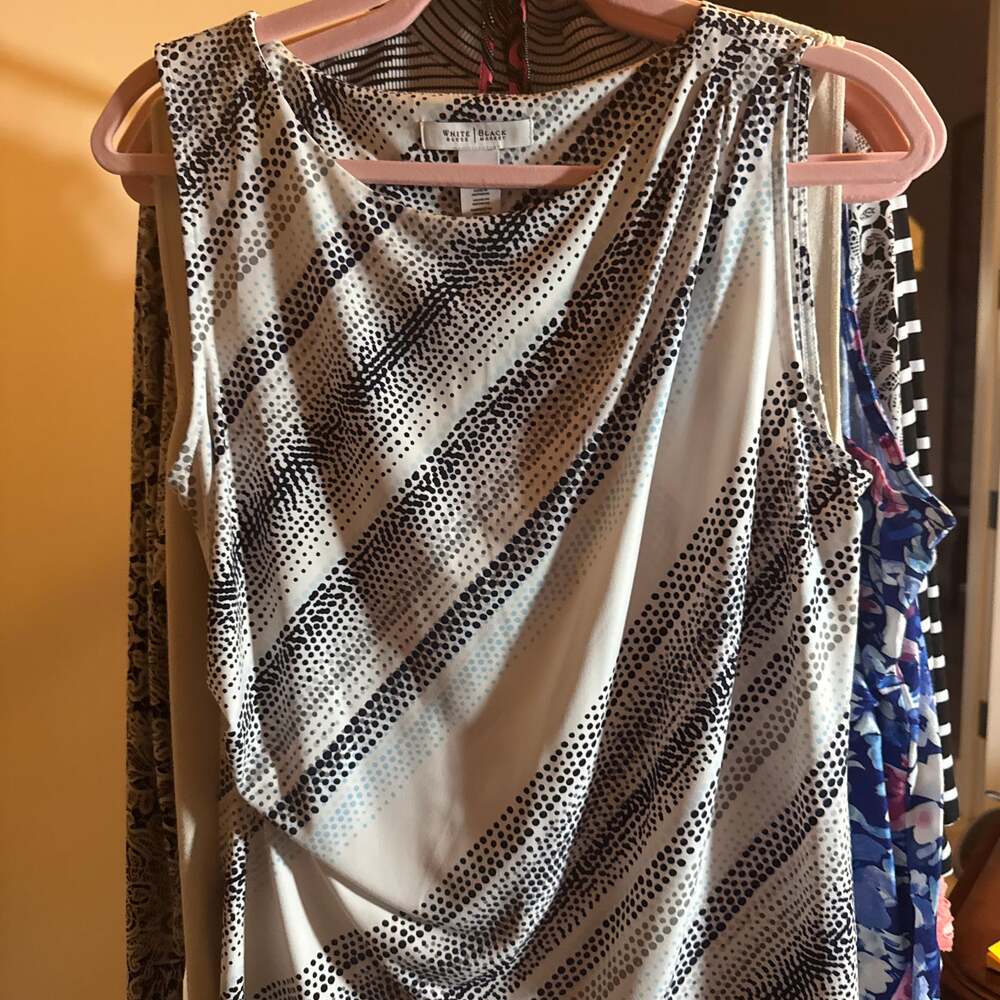 White House Black Market Cowl Neck Sleeveless Top Dotted Diagonal Stripes